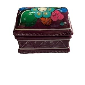 RIVIERA Maya Hand painted red clay trinket box